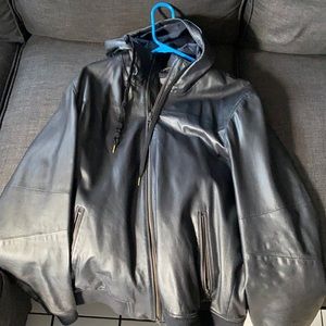 Vince leather jacket w hood